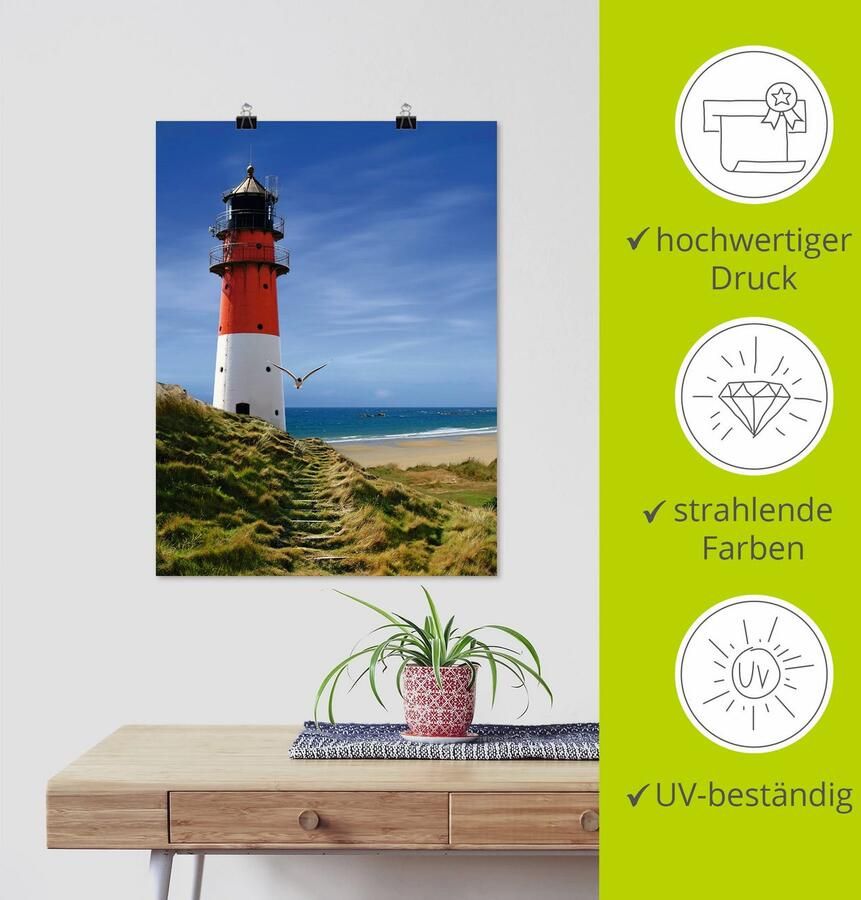 Artland Artprint Vuurtoren aan de dijk als artprint op linnen poster muursticker in verschillende maten - Foto 3
