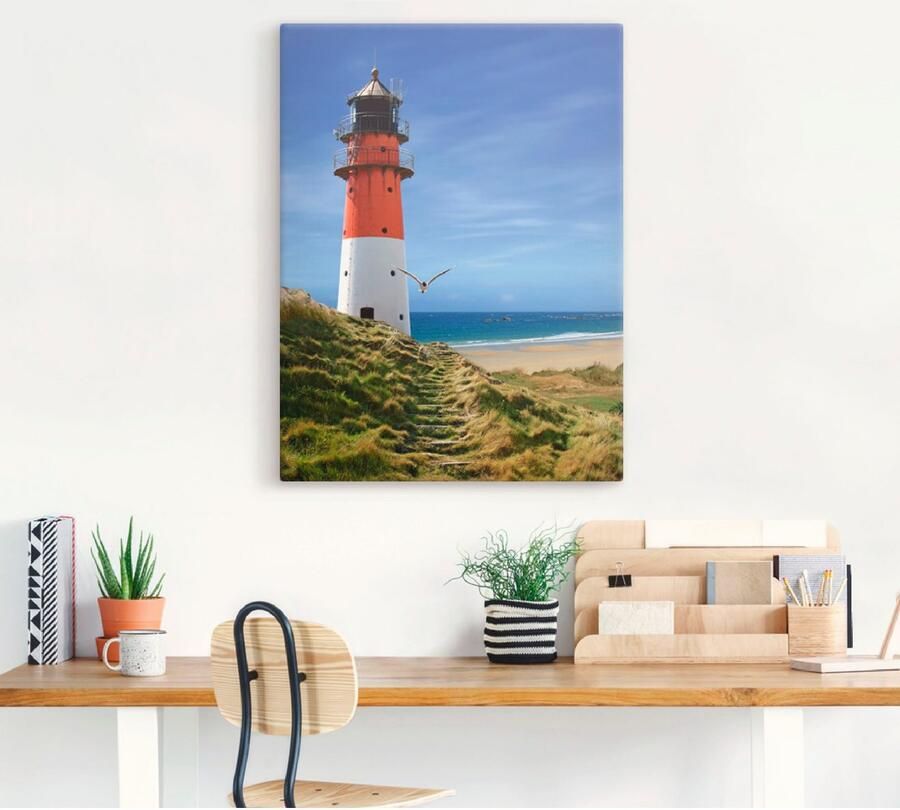 Artland Artprint Vuurtoren aan de dijk als artprint op linnen poster muursticker in verschillende maten - Foto 3