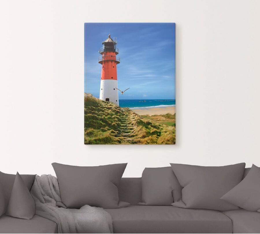 Artland Artprint Vuurtoren aan de dijk als artprint op linnen poster muursticker in verschillende maten - Foto 4