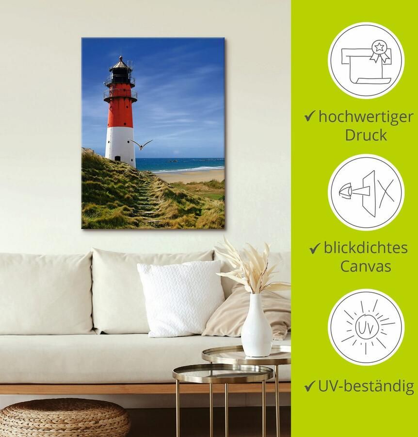 Artland Artprint Vuurtoren aan de dijk als artprint op linnen poster muursticker in verschillende maten - Foto 2