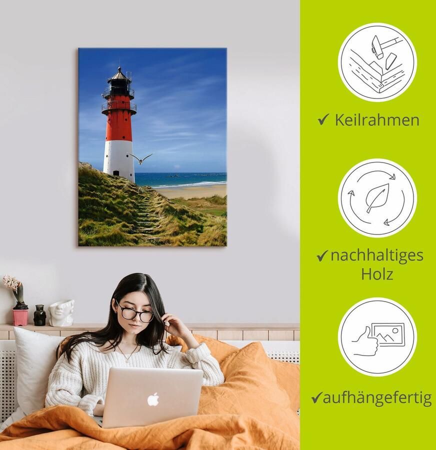 Artland Artprint Vuurtoren aan de dijk als artprint op linnen poster muursticker in verschillende maten