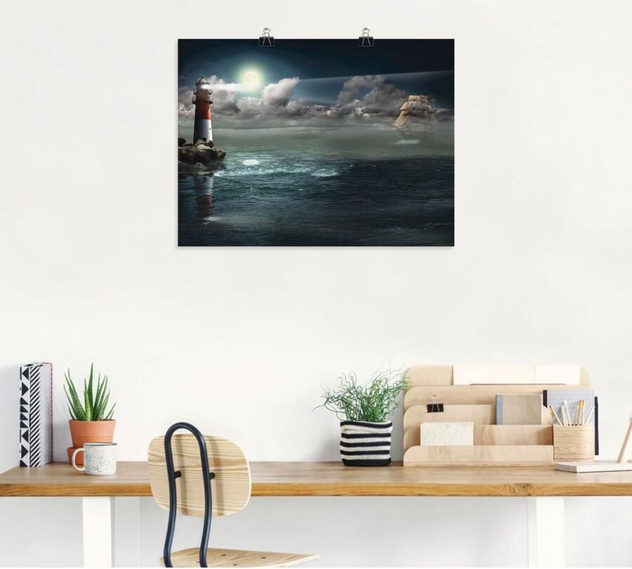 Artland Artprint Vuurtoren onder verlichting als artprint op linnen poster in verschillende formaten maten - Foto 6