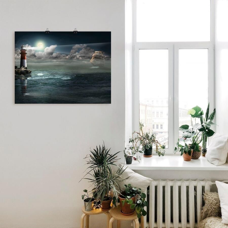 Artland Artprint Vuurtoren onder verlichting als artprint op linnen poster in verschillende formaten maten - Foto 2