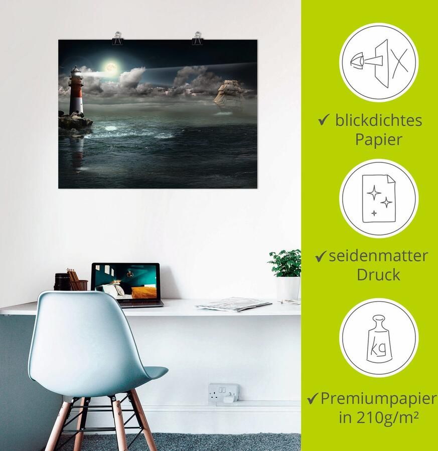 Artland Artprint Vuurtoren onder verlichting als artprint op linnen poster in verschillende formaten maten - Foto 3