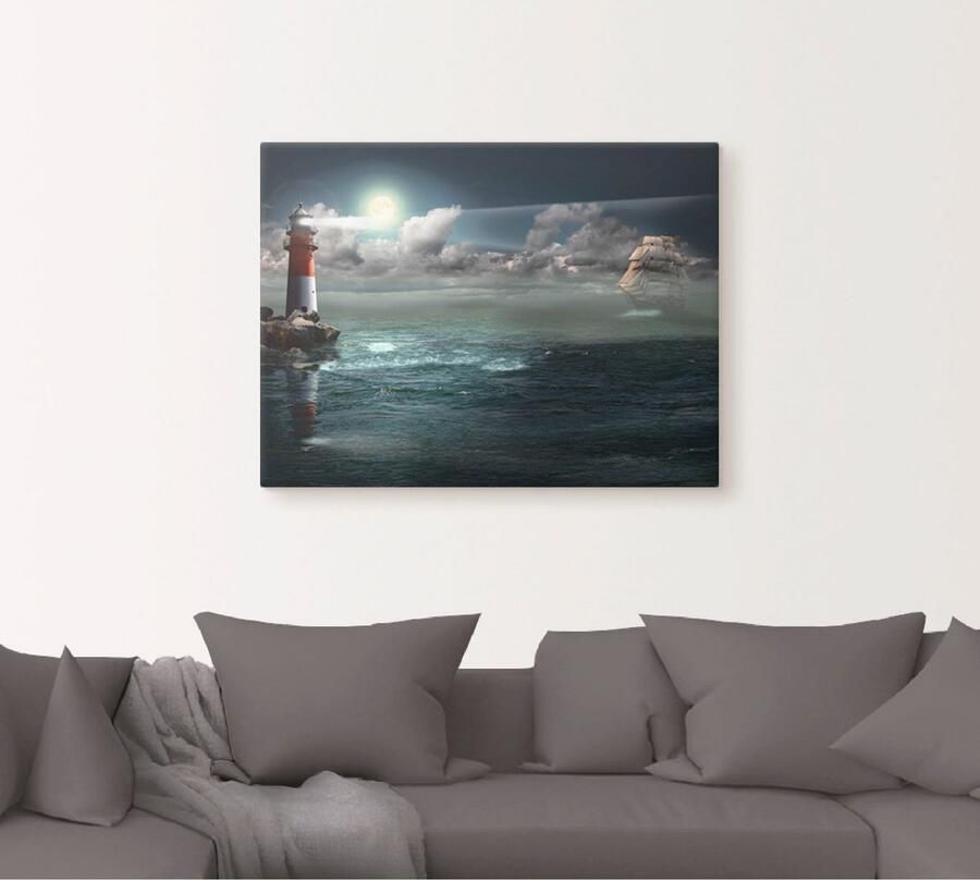 Artland Artprint Vuurtoren onder verlichting als artprint op linnen poster in verschillende formaten maten - Foto 4