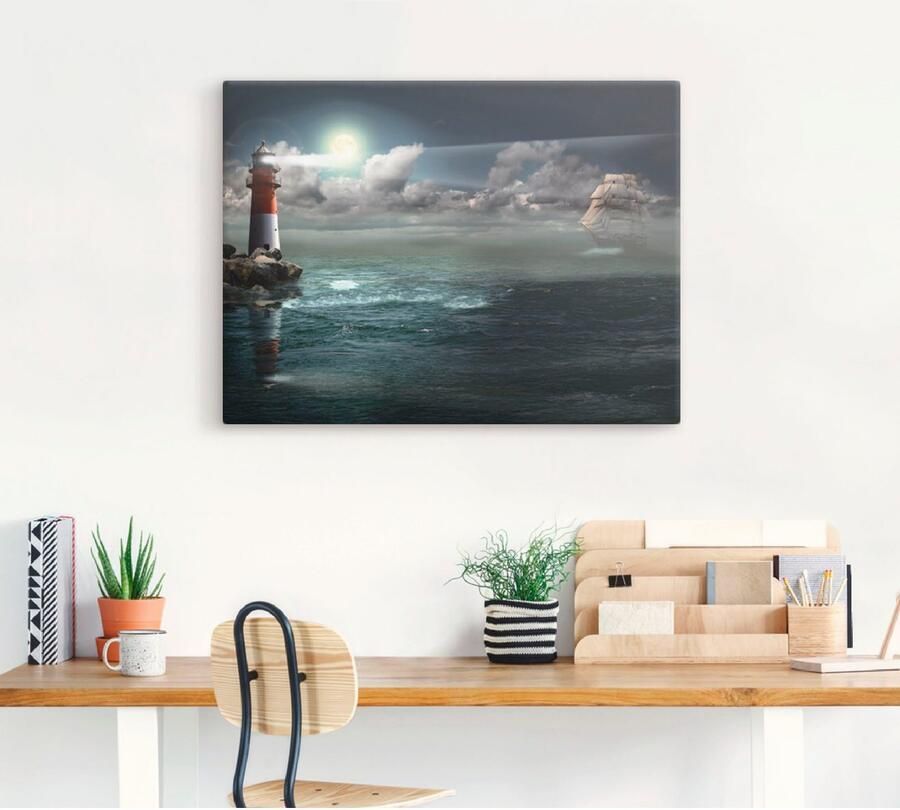 Artland Artprint Vuurtoren onder verlichting als artprint op linnen poster in verschillende formaten maten - Foto 3