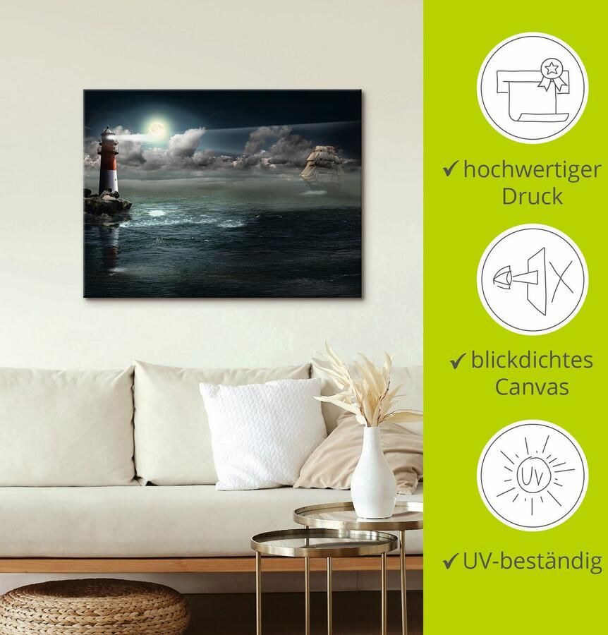 Artland Artprint Vuurtoren onder verlichting als artprint op linnen poster in verschillende formaten maten - Foto 2