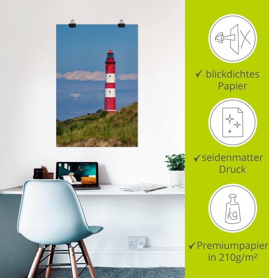 Artland Artprint Vuurtoren van Amrum als artprint op linnen poster in verschillende formaten maten - Foto 3