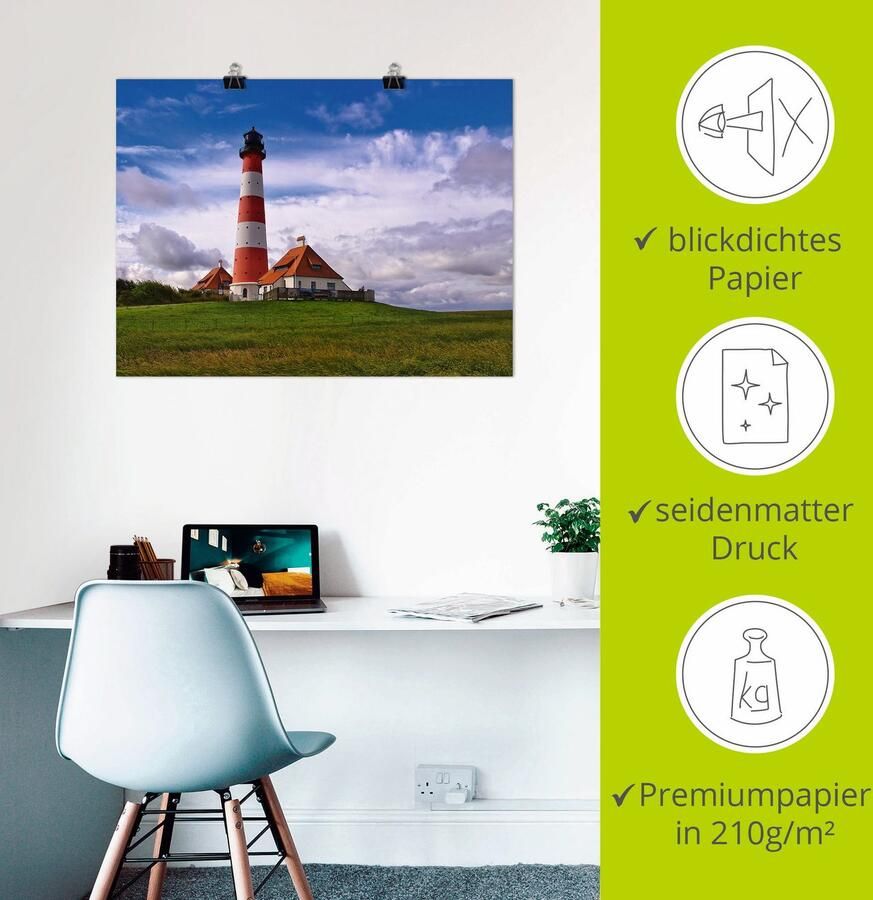 Artland Artprint Vuurtoren Westerheversand als artprint op linnen poster in verschillende formaten maten - Foto 2