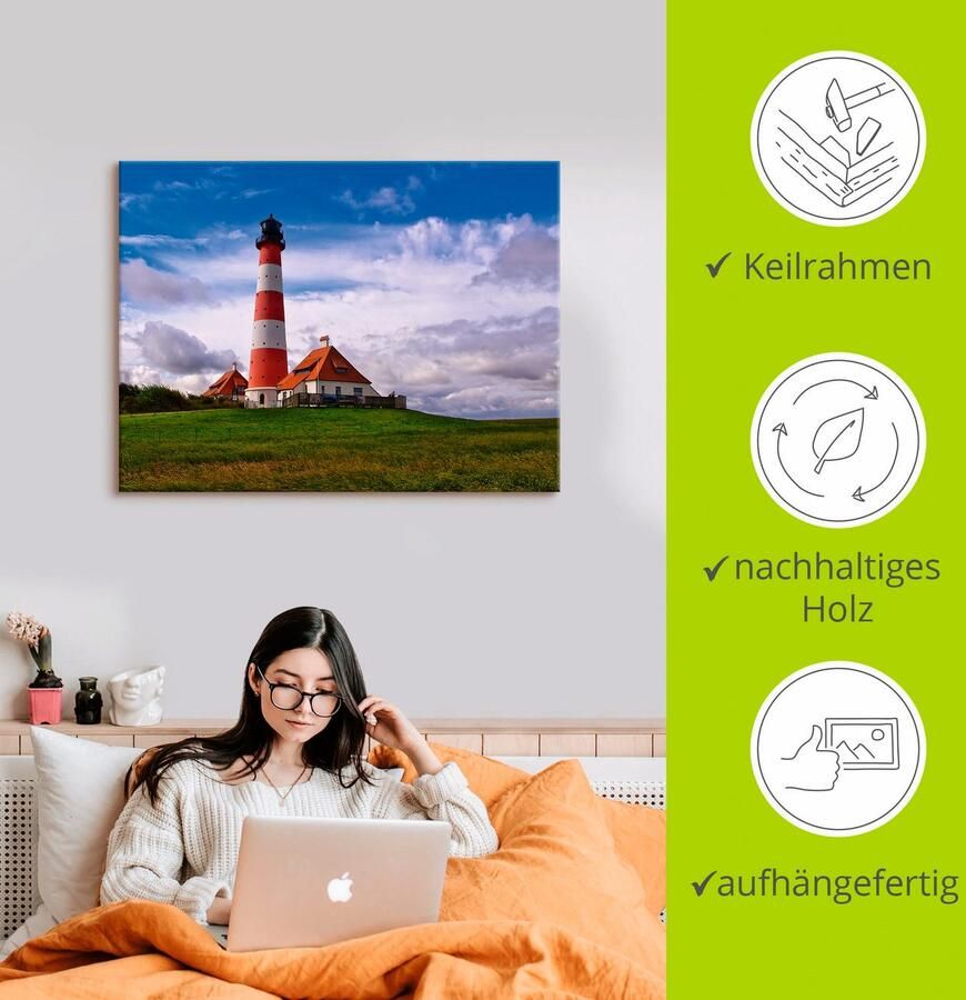 Artland Artprint Vuurtoren Westerheversand als artprint op linnen poster in verschillende formaten maten - Foto 2