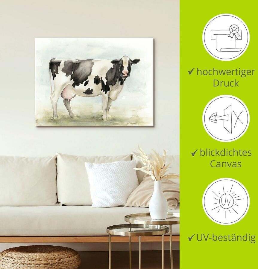 Artland Artprint Waterverf koe I als artprint op linnen poster in verschillende formaten maten - Foto 2