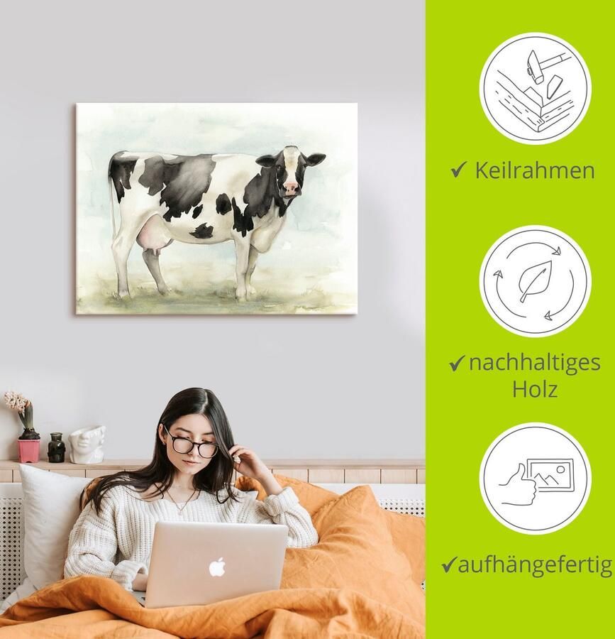 Artland Artprint Waterverf koe I als artprint op linnen poster in verschillende formaten maten