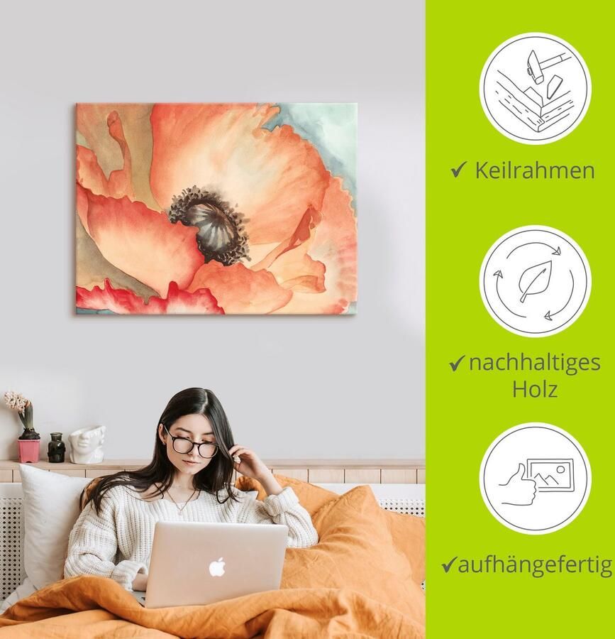 Artland Artprint Waterverf papaver II als artprint op linnen in verschillende maten - Foto 1