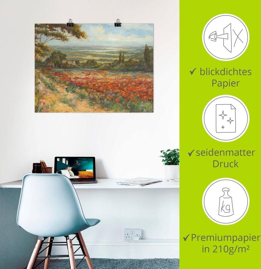 Artland Artprint Weg bij een veld klaprozen als artprint op linnen poster in verschillende formaten maten - Foto 2