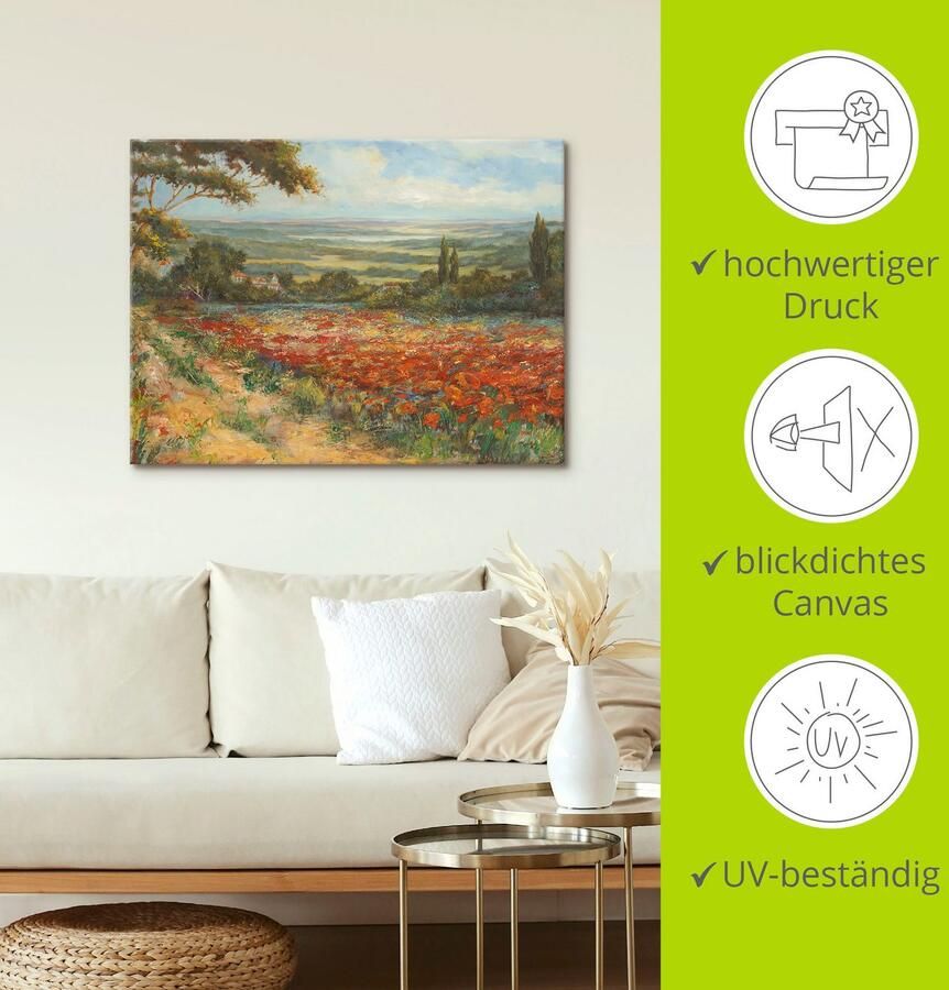 Artland Artprint Weg bij een veld klaprozen als artprint op linnen poster in verschillende formaten maten - Foto 3