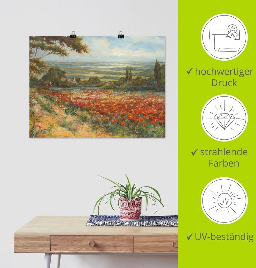 Artland Artprint Weg bij een veld klaprozen als artprint op linnen poster in verschillende formaten maten - Foto 3