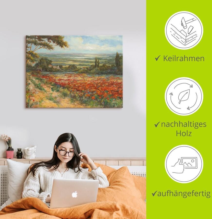 Artland Artprint Weg bij een veld klaprozen als artprint op linnen poster in verschillende formaten maten - Foto 2