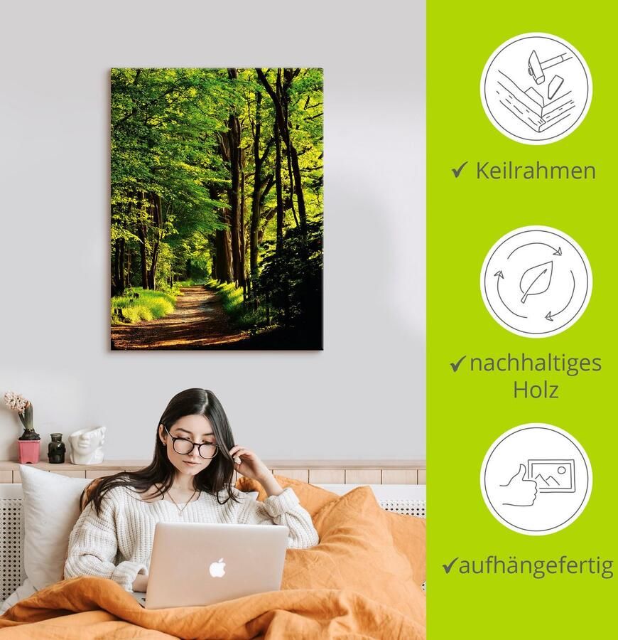 Artland Artprint Weg in het bos als artprint op linnen poster in verschillende formaten maten - Foto 2