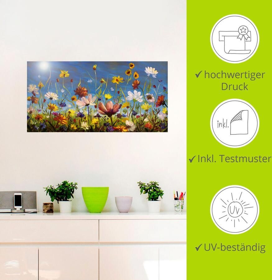 Artland Artprint Weide met wilde bloemen blauwe hemel als artprint van aluminium artprint voor buiten artprint op linnen poster muursticker - Foto 3