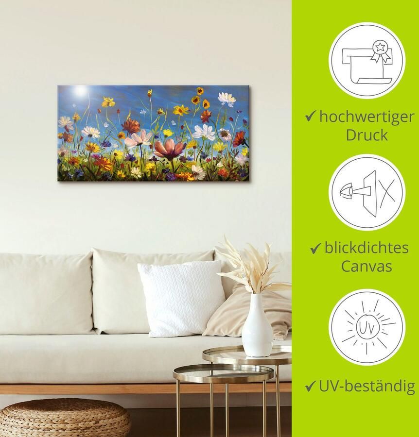 Artland Artprint Weide met wilde bloemen blauwe hemel als artprint van aluminium artprint voor buiten artprint op linnen poster muursticker - Foto 3