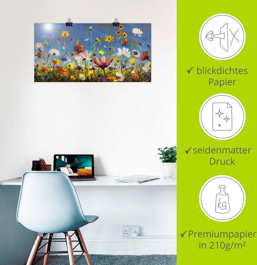 Artland Artprint Weide met wilde bloemen blauwe hemel als artprint van aluminium artprint voor buiten artprint op linnen poster muursticker - Foto 3