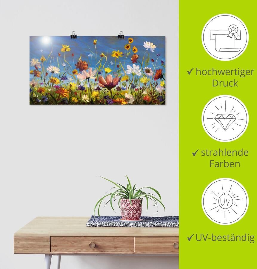 Artland Artprint Weide met wilde bloemen blauwe hemel als artprint van aluminium artprint voor buiten artprint op linnen poster muursticker - Foto 4