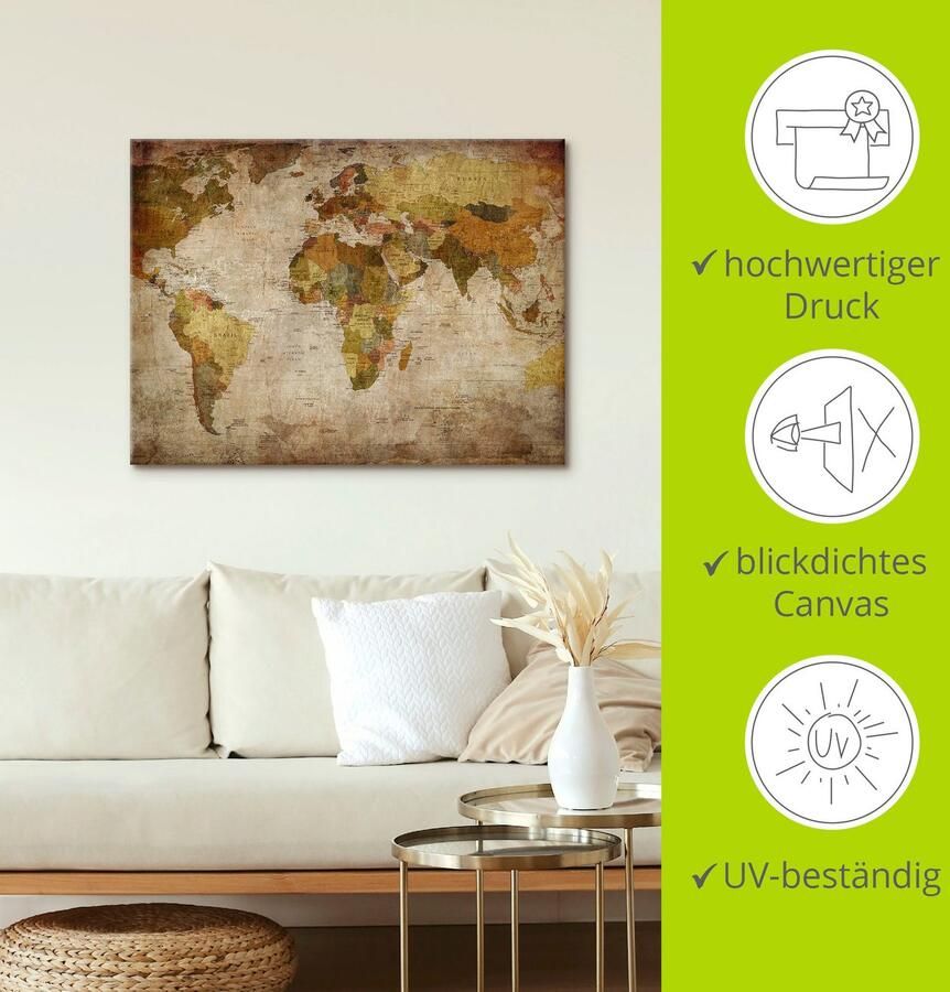 Artland Artprint Wereldkaart als artprint van aluminium artprint voor buiten artprint op linnen poster muursticker - Foto 3