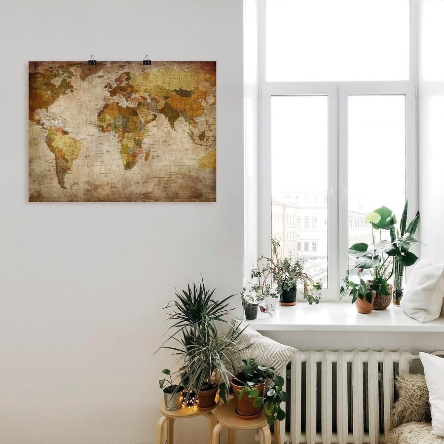 Artland Artprint Wereldkaart als artprint van aluminium artprint voor buiten artprint op linnen poster muursticker - Foto 2