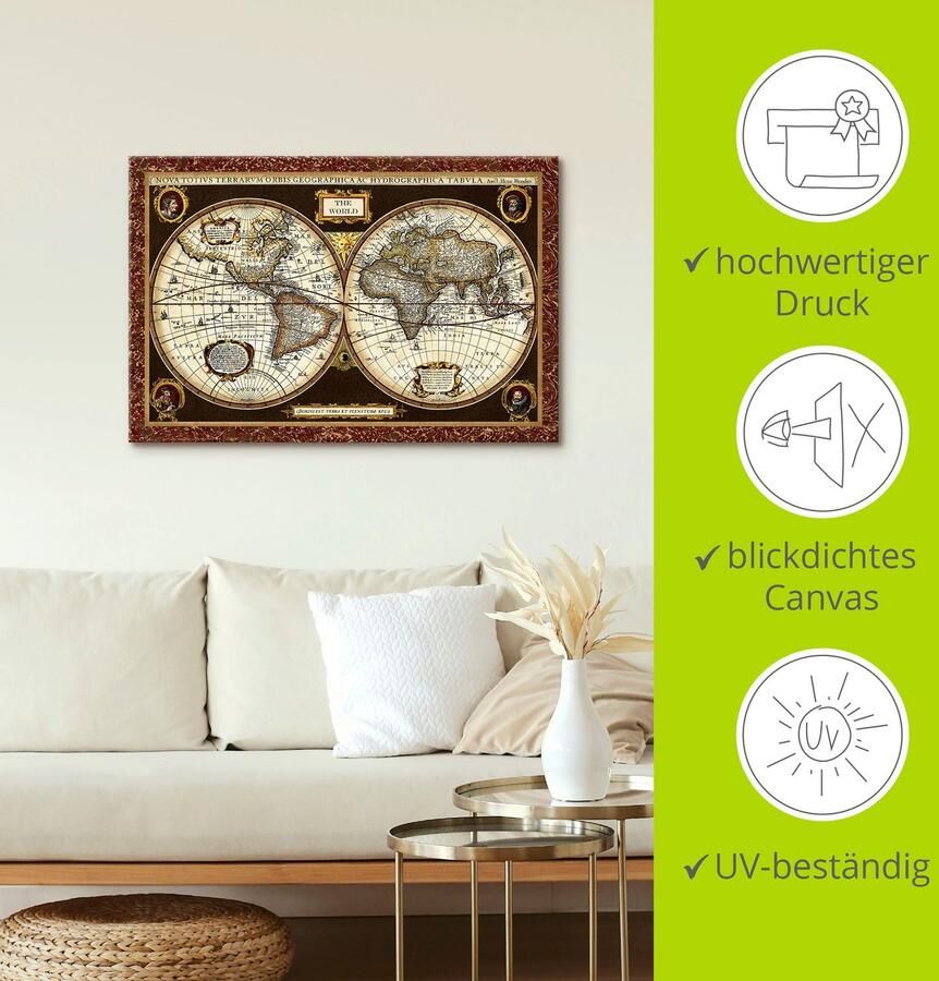 Artland Artprint Wereldkaart als artprint van aluminium artprint voor buiten artprint op linnen poster muursticker - Foto 2