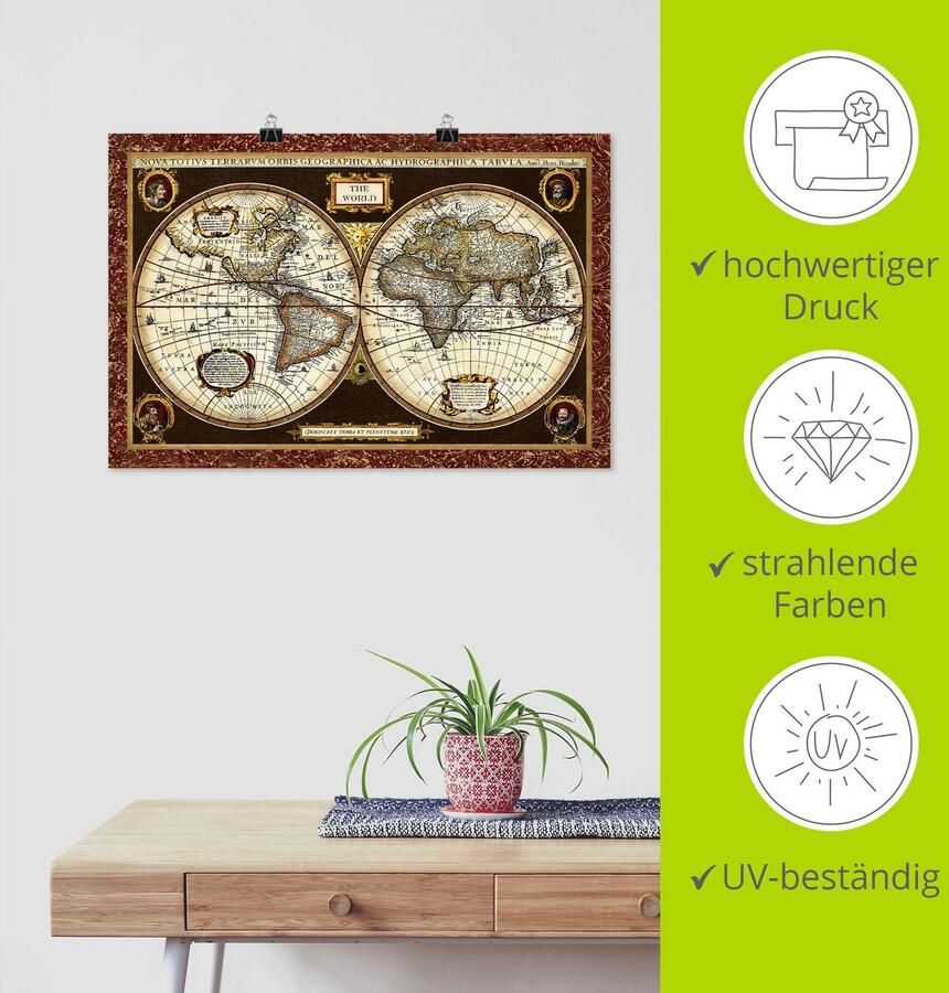 Artland Artprint Wereldkaart als artprint van aluminium artprint voor buiten artprint op linnen poster muursticker - Foto 3