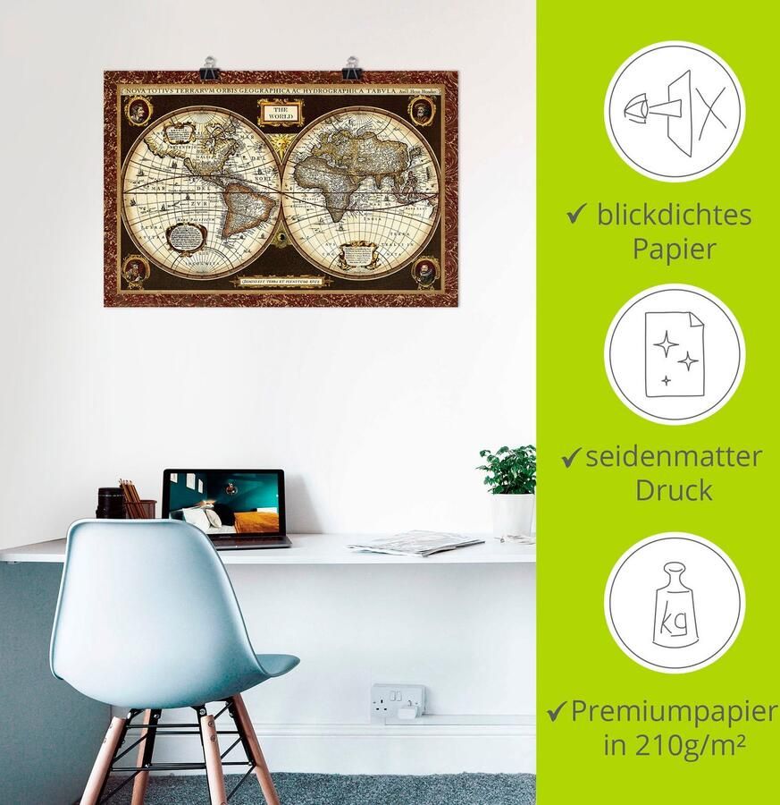 Artland Artprint Wereldkaart als artprint van aluminium artprint voor buiten artprint op linnen poster muursticker - Foto 2