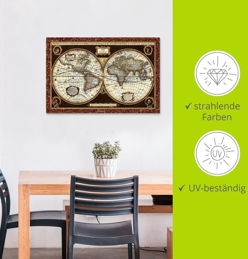 Artland Artprint Wereldkaart als artprint van aluminium artprint voor buiten artprint op linnen poster muursticker - Foto 3
