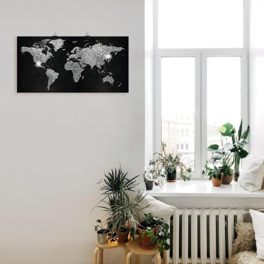 Artland Artprint Wereldkaart glitter als artprint van aluminium artprint voor buiten artprint op linnen poster muursticker - Foto 2