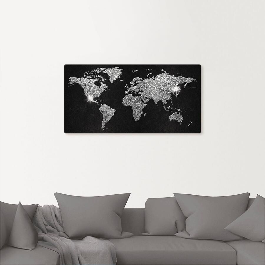 Artland Artprint Wereldkaart glitter als artprint van aluminium artprint voor buiten artprint op linnen poster muursticker - Foto 2