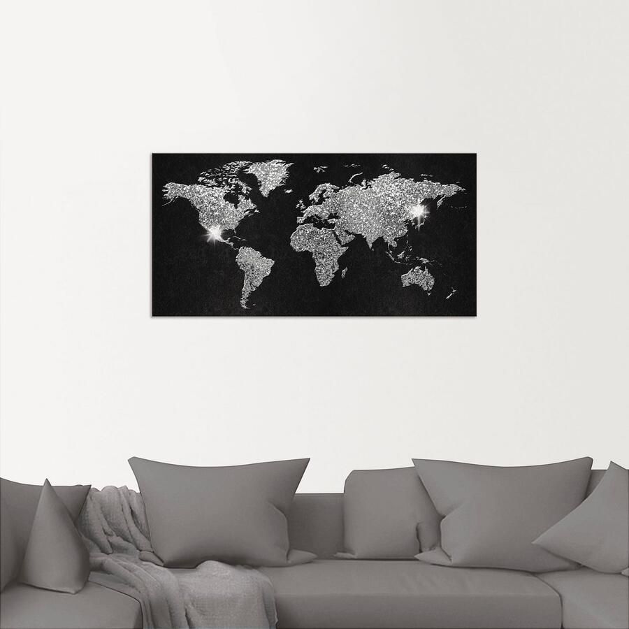 Artland Artprint Wereldkaart glitter als artprint van aluminium artprint voor buiten artprint op linnen poster muursticker - Foto 2