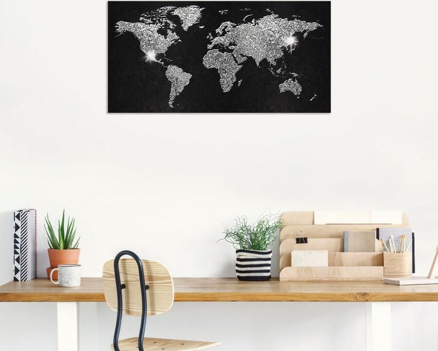 Artland Artprint Wereldkaart glitter als artprint van aluminium artprint voor buiten artprint op linnen poster muursticker - Foto 6