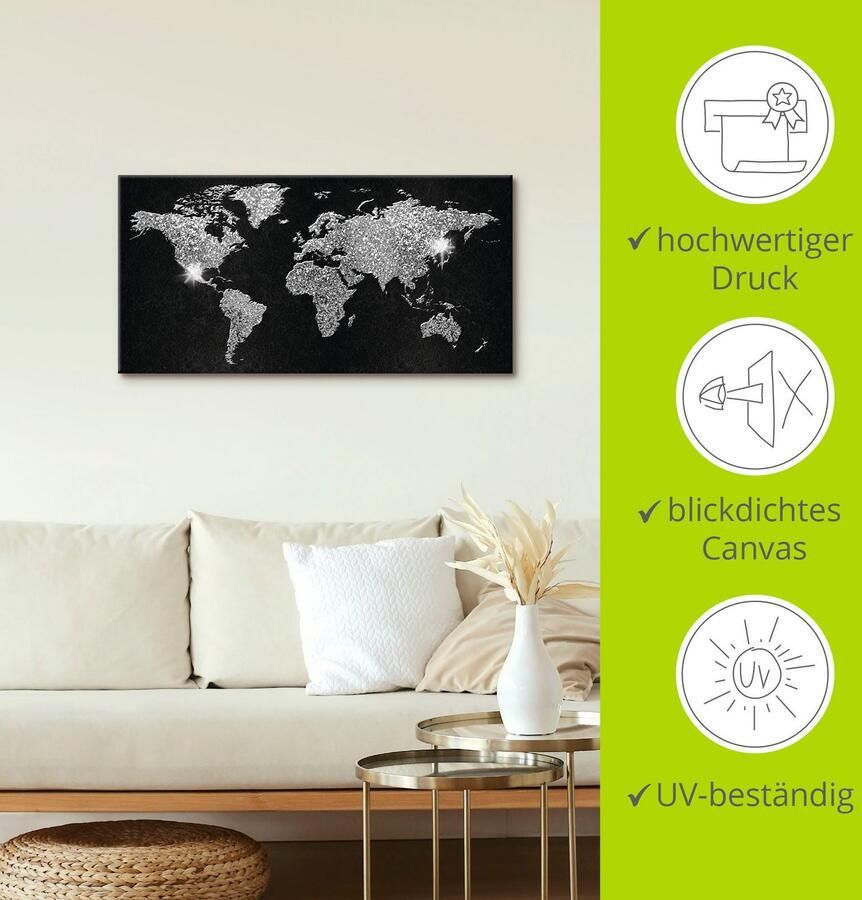 Artland Artprint Wereldkaart glitter als artprint van aluminium artprint voor buiten artprint op linnen poster muursticker - Foto 4