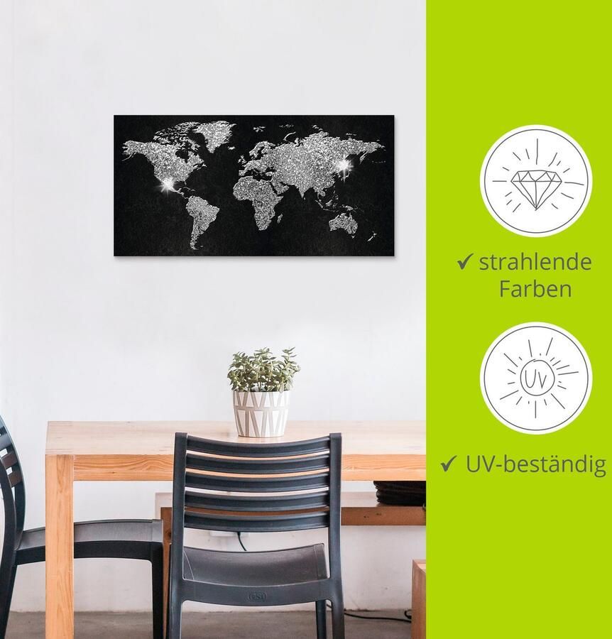 Artland Artprint Wereldkaart glitter als artprint van aluminium artprint voor buiten artprint op linnen poster muursticker - Foto 3