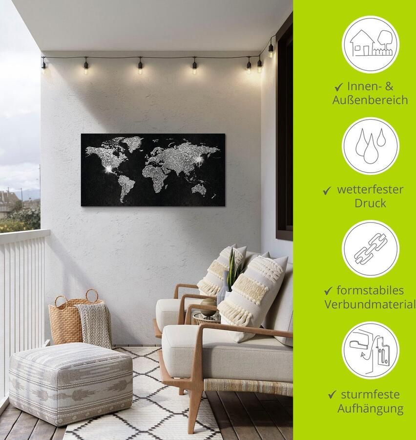 Artland Artprint Wereldkaart glitter als artprint van aluminium artprint voor buiten artprint op linnen poster muursticker - Foto 5