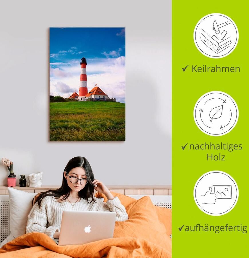 Artland Artprint Westerhever vuurtoren als artprint van aluminium artprint voor buiten artprint op linnen poster in verschillende maten. maten