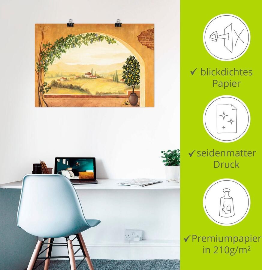 Artland Artprint Wijnranken voor het toscaanse landschap als artprint op linnen poster in verschillende formaten maten - Foto 4