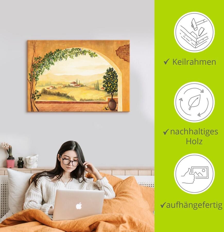 Artland Artprint Wijnranken voor het toscaanse landschap als artprint op linnen poster in verschillende formaten maten - Foto 3