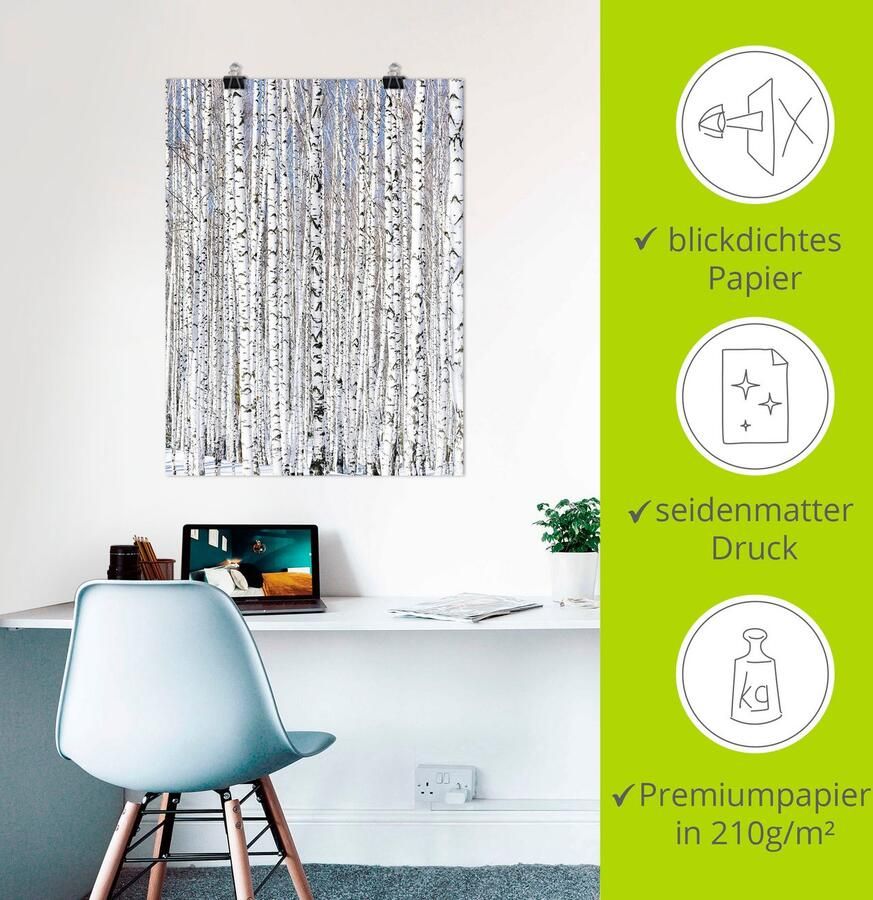 Artland Artprint Winter berkenbos winter sereniteit als artprint op linnen poster in verschillende formaten maten - Foto 3