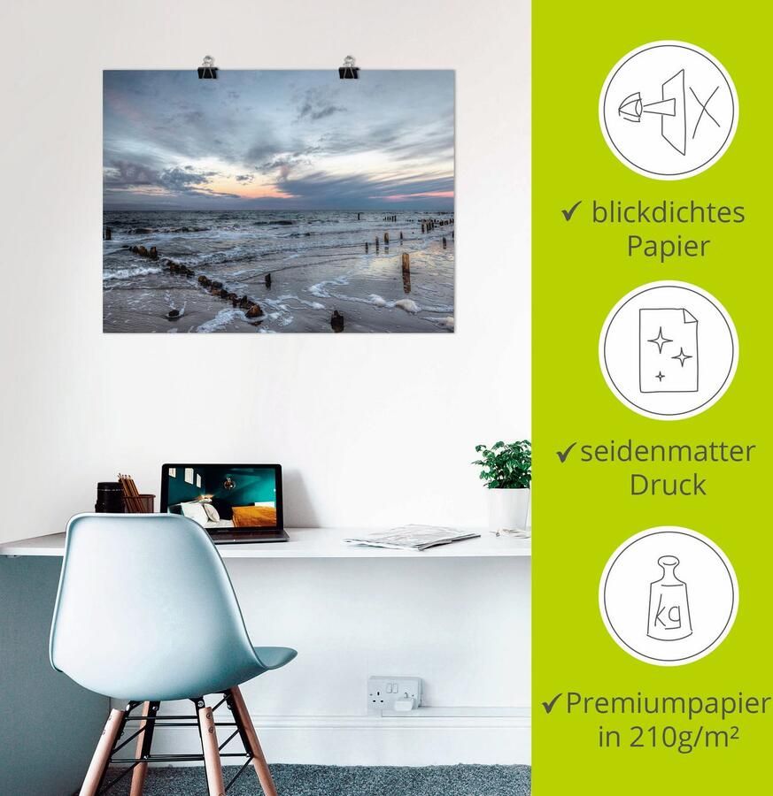 Artland Artprint Winter zonsondergang aan zee als artprint op linnen poster muursticker in verschillende maten - Foto 2