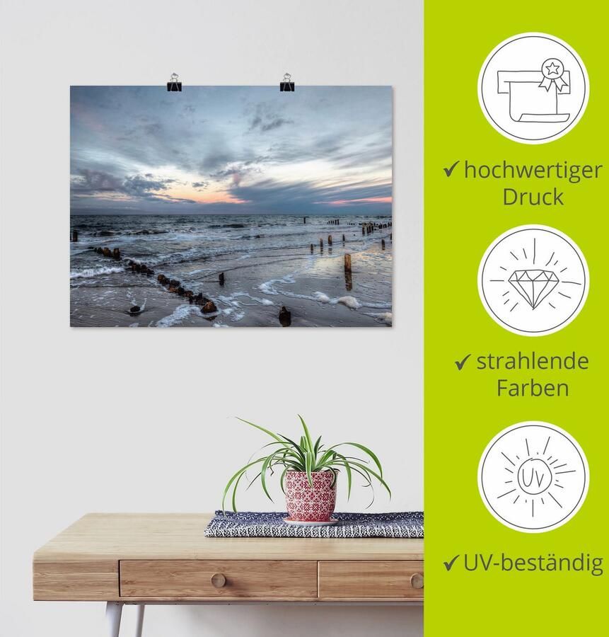 Artland Artprint Winter zonsondergang aan zee als artprint op linnen poster muursticker in verschillende maten - Foto 3