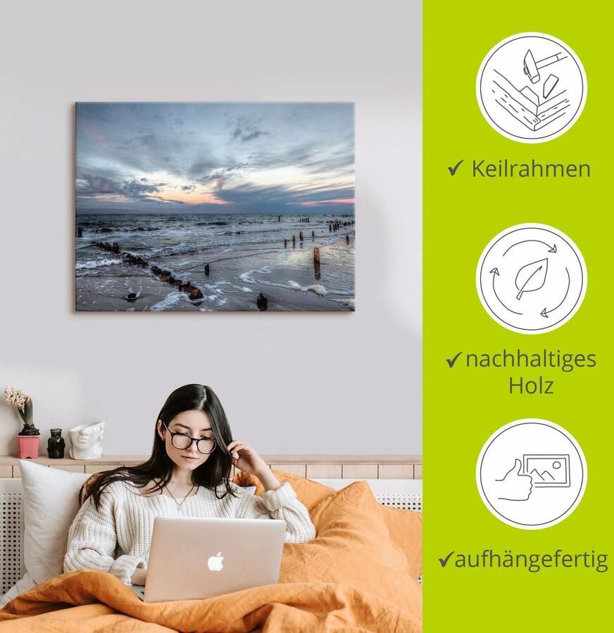 Artland Artprint Winter zonsondergang aan zee als artprint op linnen poster muursticker in verschillende maten