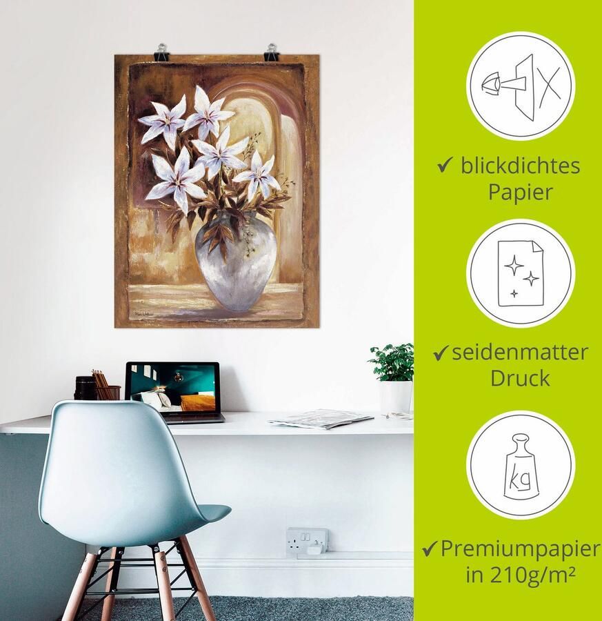 Artland Artprint Witte bloemen in vaas II als artprint op linnen poster in verschillende formaten maten - Foto 2