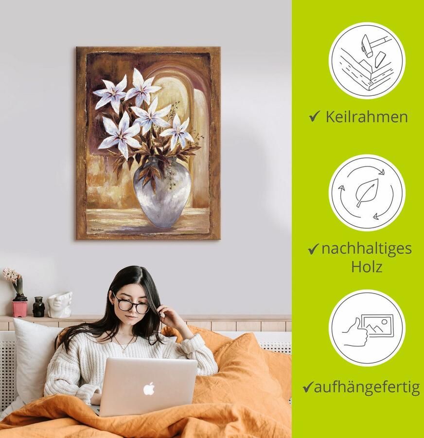 Artland Artprint Witte bloemen in vaas II als artprint op linnen poster in verschillende formaten maten - Foto 2