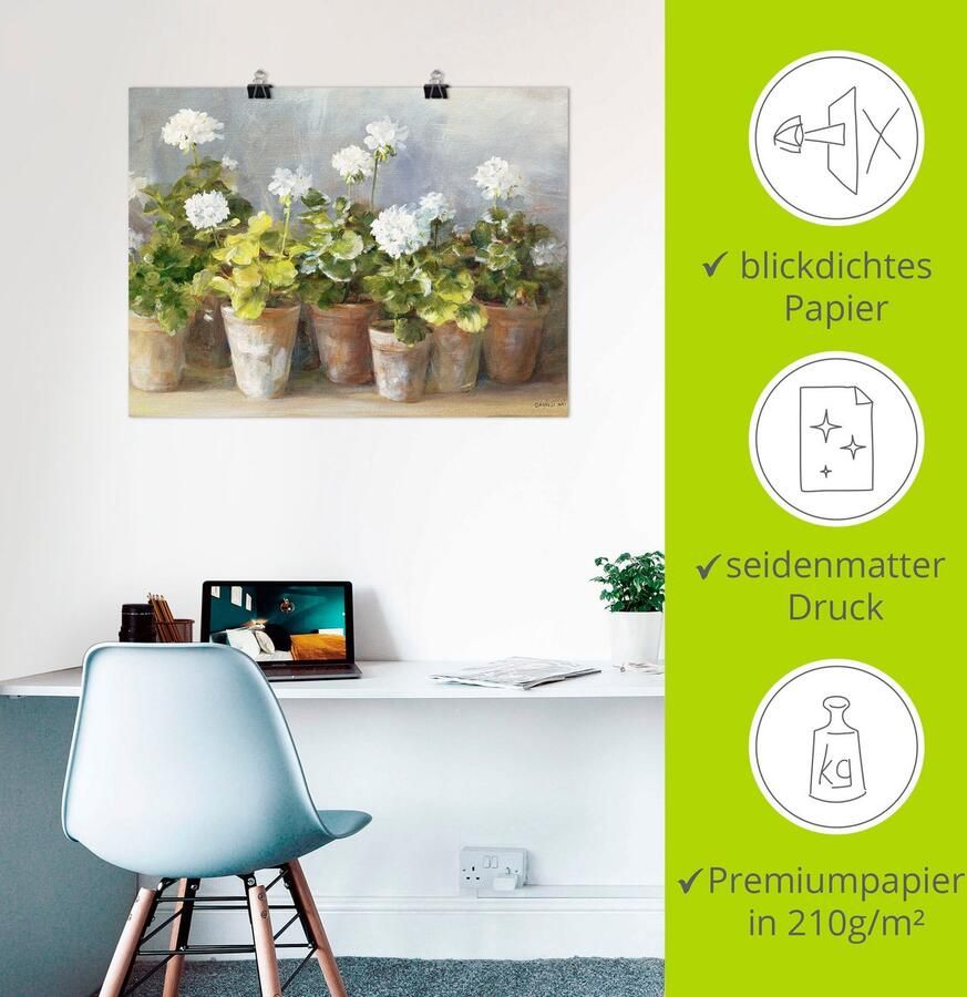 Artland Artprint Witte geraniums als artprint op linnen poster in verschillende formaten maten - Foto 3