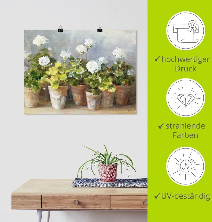 Artland Artprint Witte geraniums als artprint op linnen poster in verschillende formaten maten - Foto 4